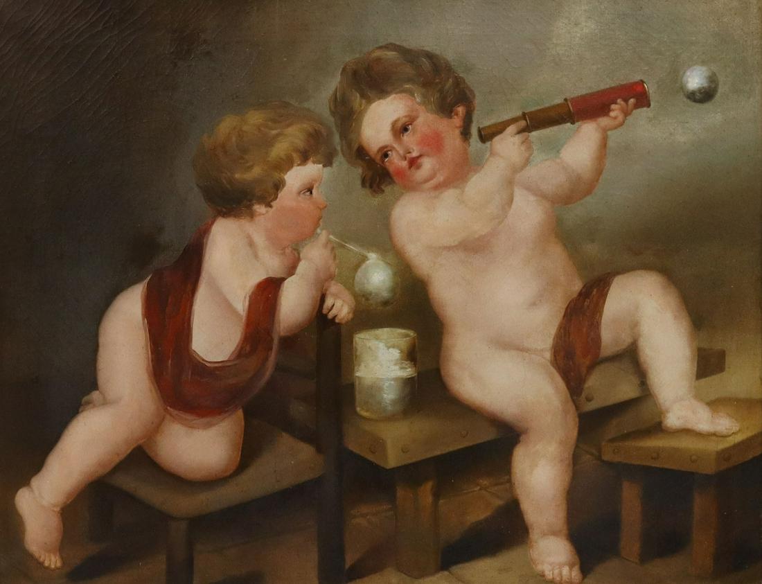 ENGLISH SCHOOL OIL ON CANVAS PAINTING CHERUBS (1 of 3)