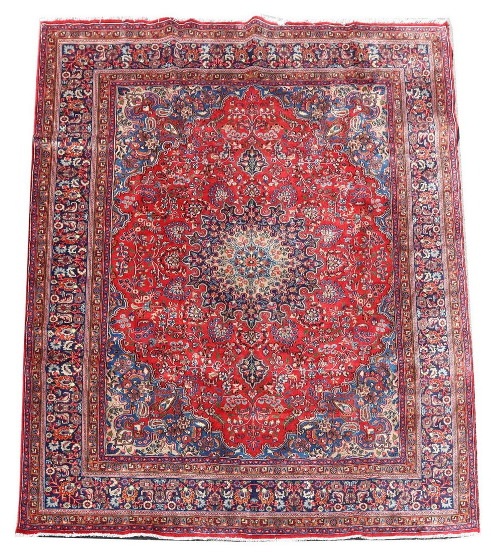 HAND-TIED PERSIAN MASHAD RUG, 12'11 X 9'7.5" (1 of 3)