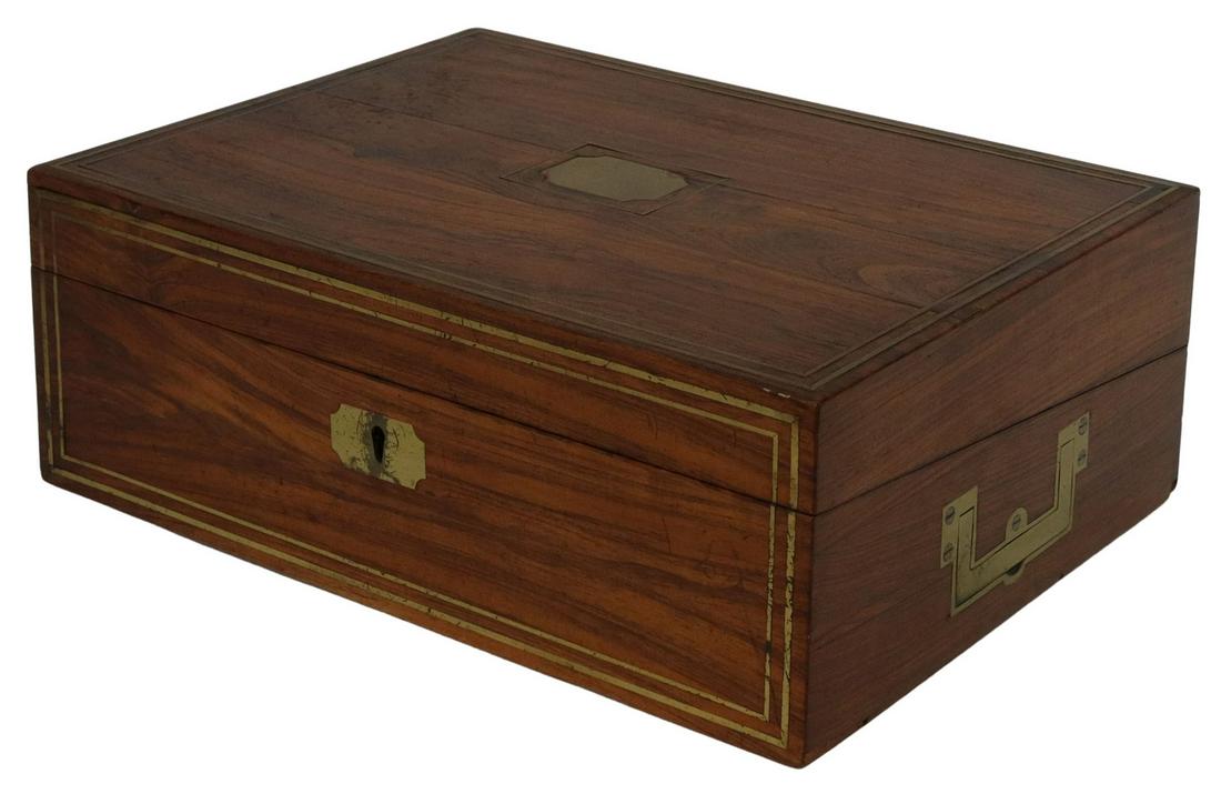 ENGLISH BRASS-INLAID MAHOGANY TRAVELING LAP DESK (1 of 6)