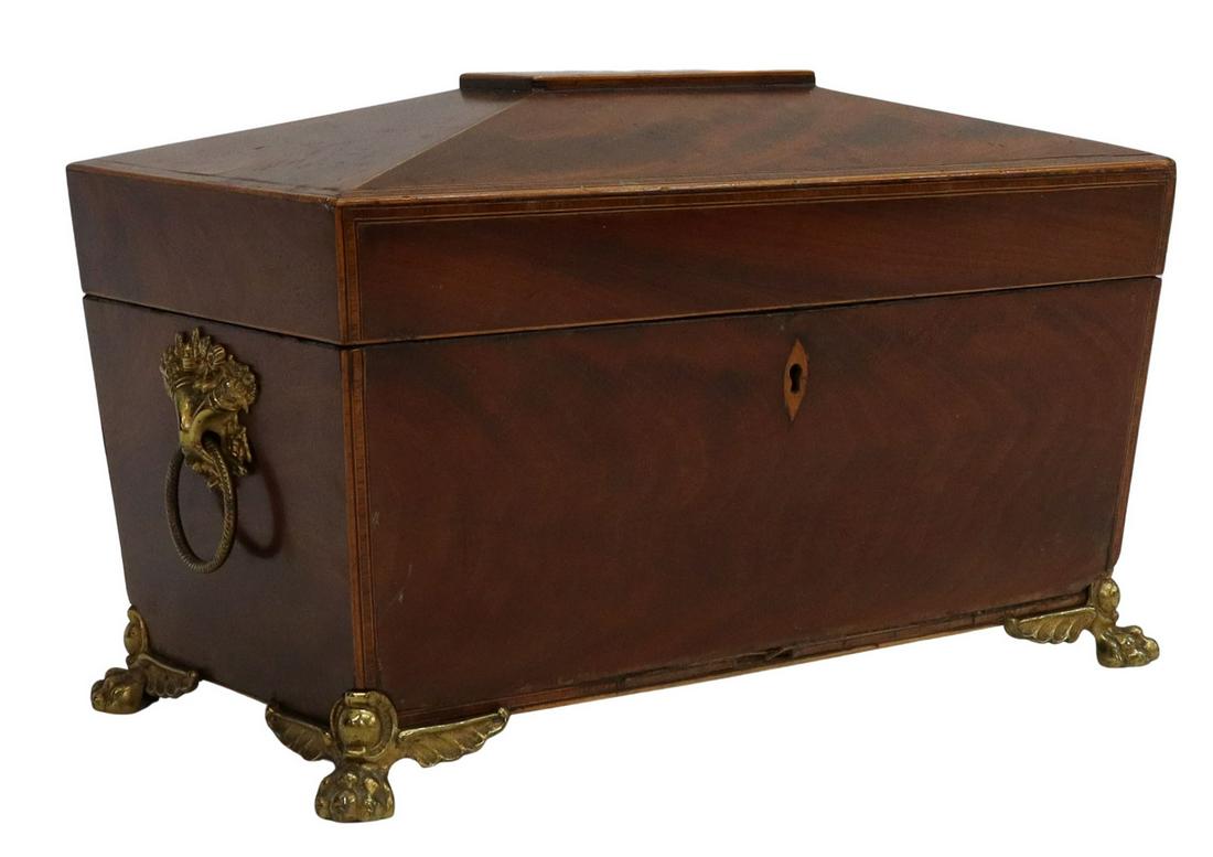 ENGLISH SACROPHAGUS-FORM MAHOGANY TEA CADDY (1 of 4)