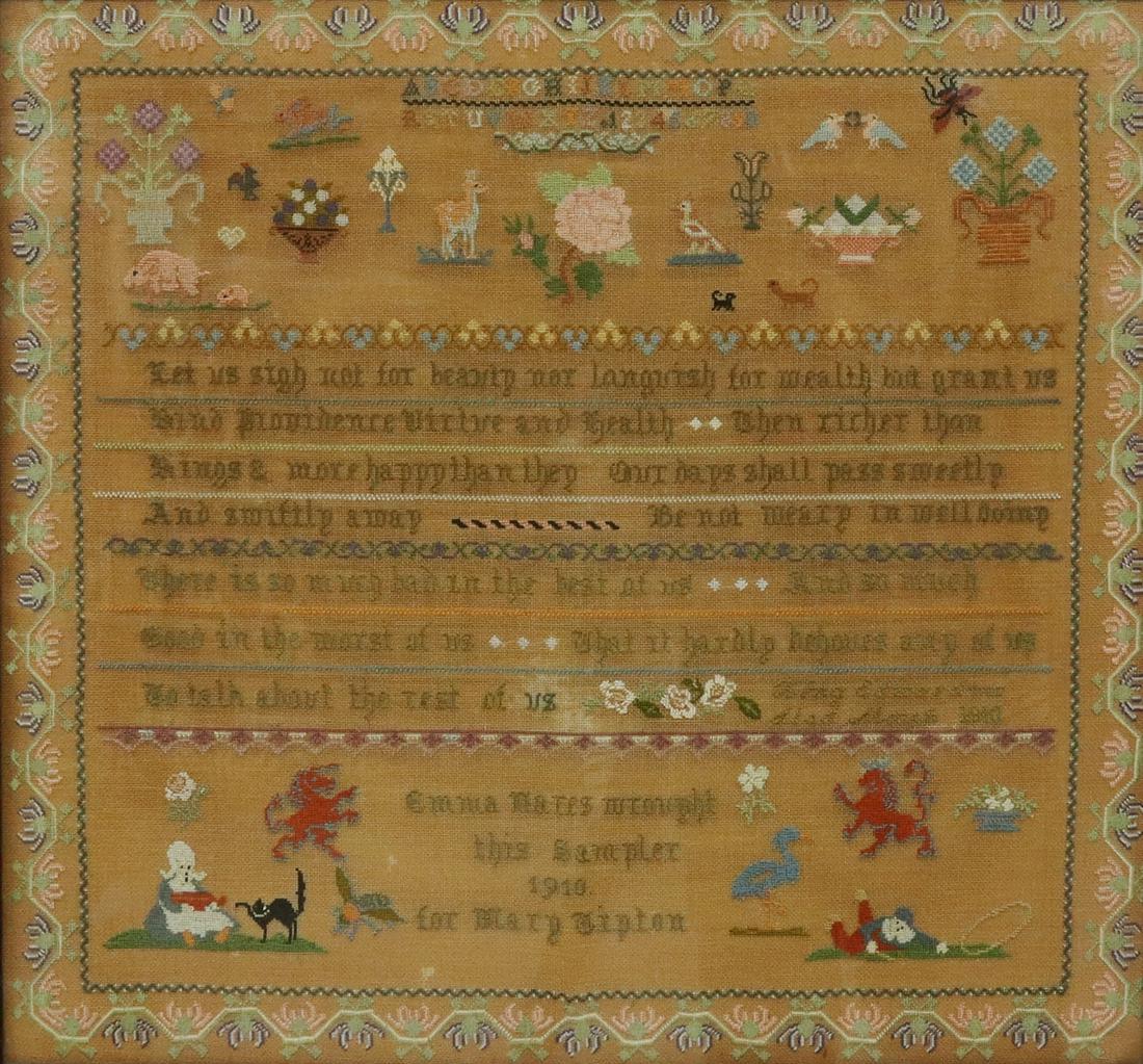 FRAMED EMMA MARES 1910 NEEDLEPOINT SAMPLER (1 of 3)