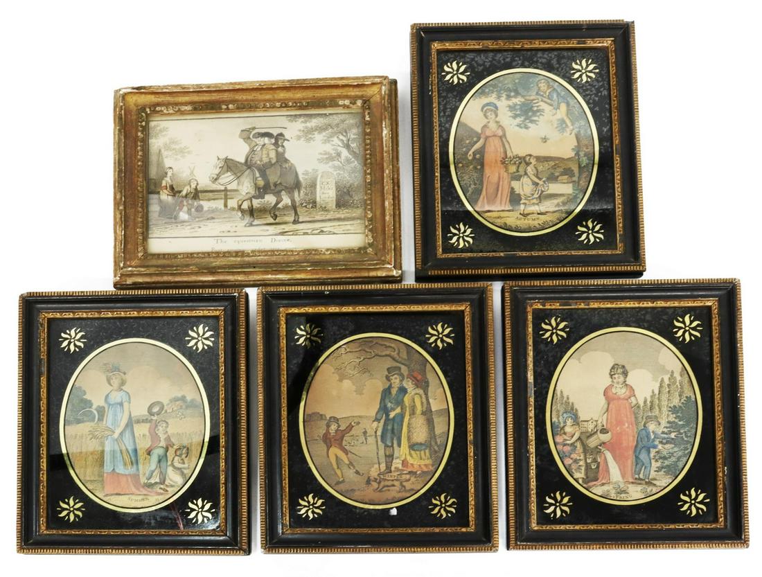 (5) SATIRICAL WATERCOLOR & FOUR SEASONS ENGRAVINGS (1 of 4)