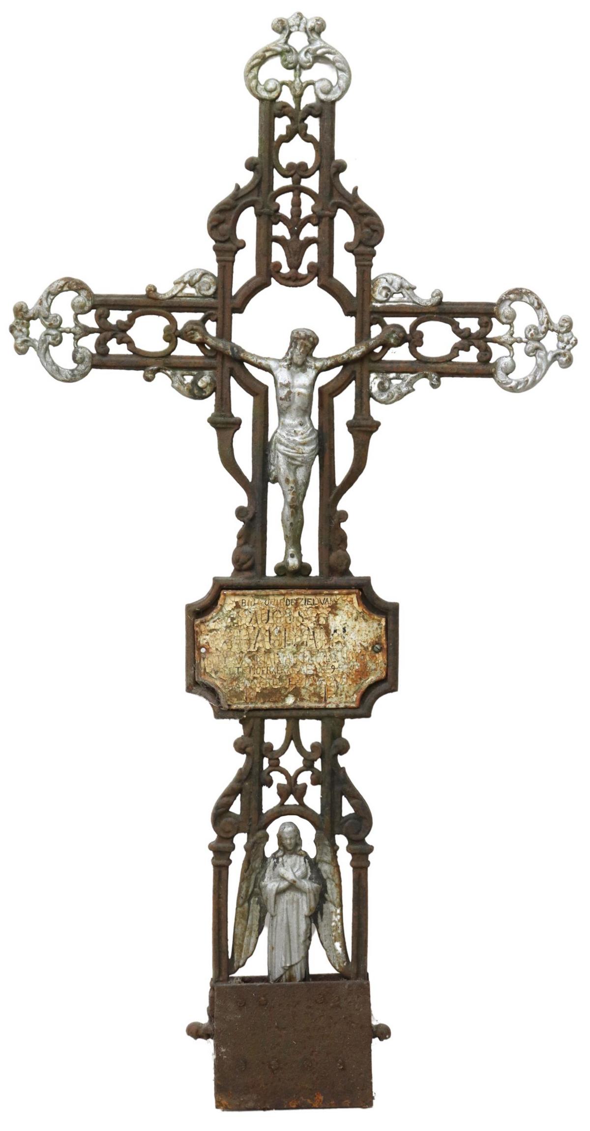 PAINTED CAST IRON CROSS, 19TH C. (1 of 5)