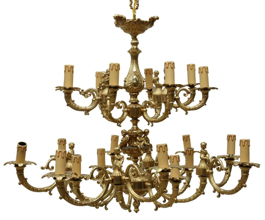 ITALIAN GILT BRONZE CHERUB TWENTY-LIGHT CHANDELIER (1 of 2)