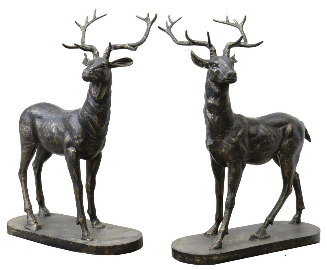 (2) PATINATED CAST IRON FULL BODY STAGS, 56.5"H (1 of 4)