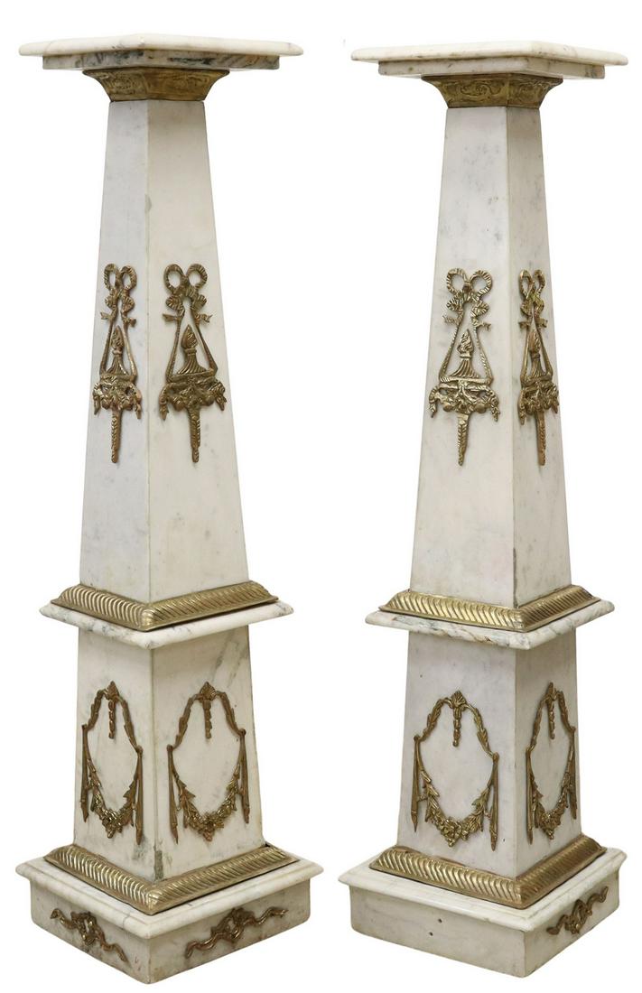 (2) BRASS-MOUNTED MARBLE PEDESTALS PLANT STANDS (1 of 3)
