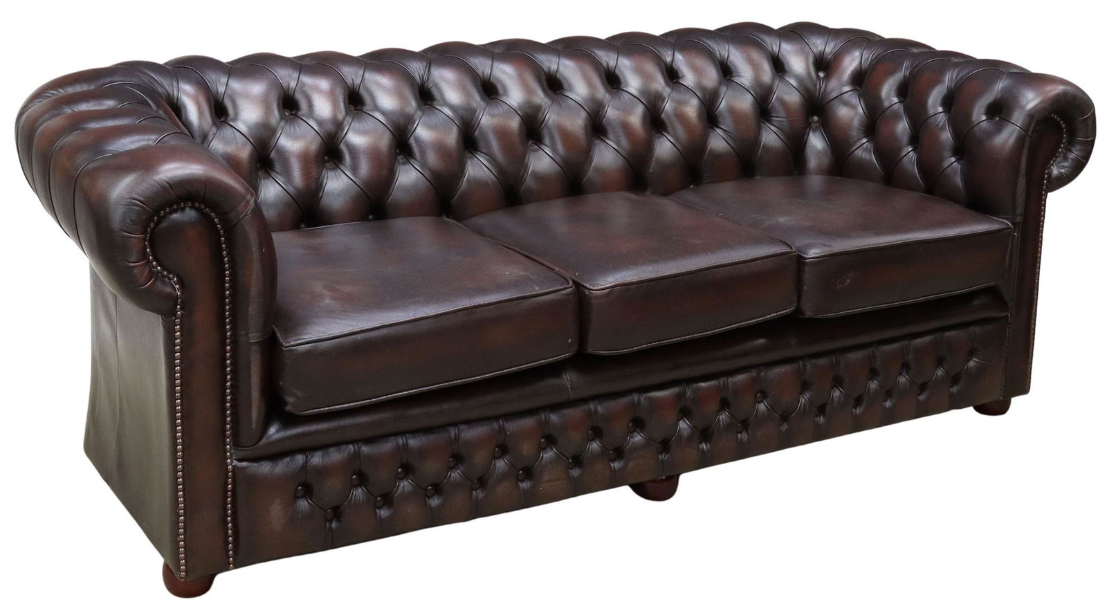 ENGLISH BUTTONED BROWN LEATHER CHESTERFIELD SOFA (1 of 3)