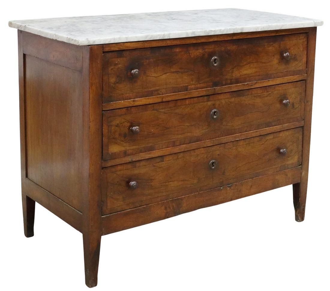 ITALIAN MARBLE-TOP WALNUT THREE-DRAWER COMMODE (1 of 5)