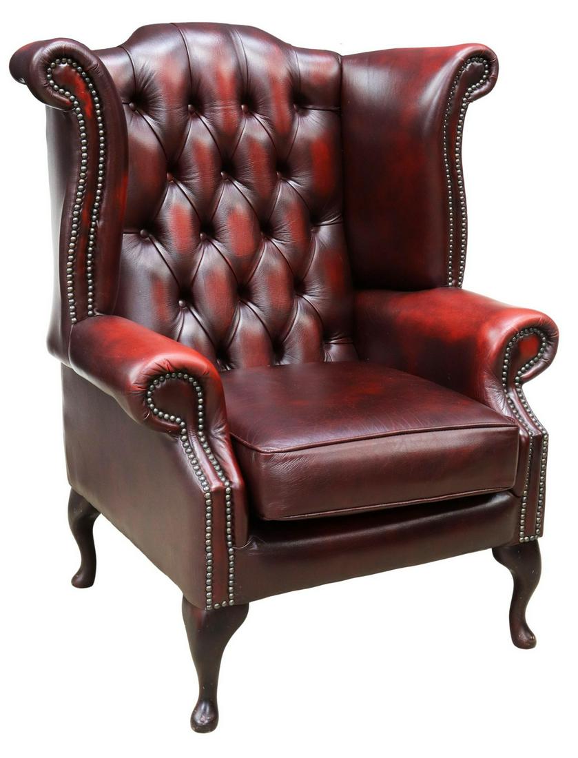 QUEEN ANNE STYLE OXBLOOD LEATHER WINGBACK ARMCHAIR (1 of 4)