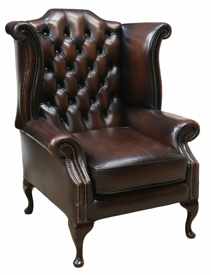 ENGLISH QUEEN ANNE STYLE LEATHER WINGBACK ARMCHAIR (1 of 3)