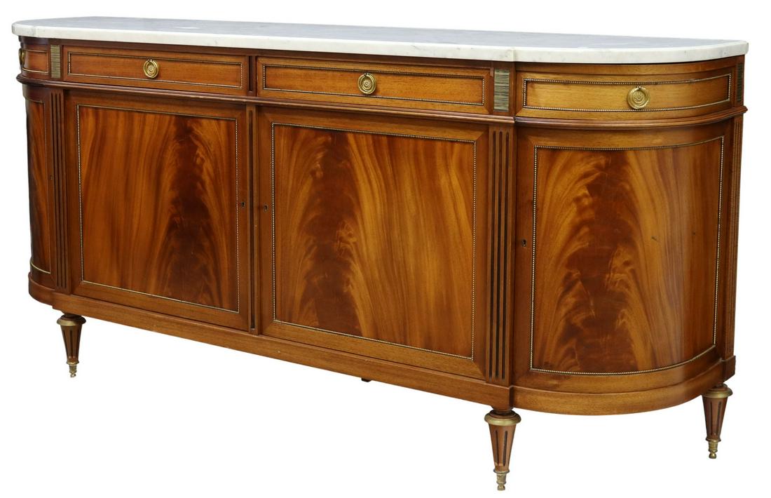 LOUIS XVI STYLE MARBLE-TOP MAHOGANY SIDEBOARD (1 of 7)