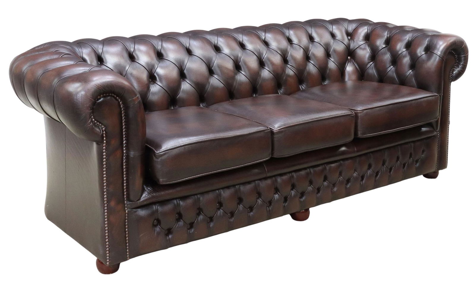 ENGLISH BUTTONED BROWN LEATHER CHESTERFIELD SOFA (1 of 3)