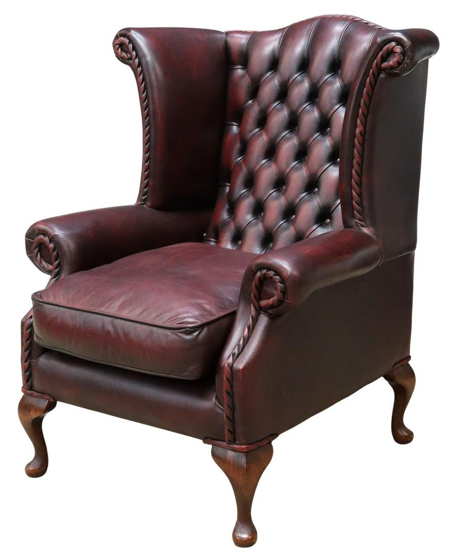 QUEEN ANNE STYLE OXBLOOD LEATHER WINGBACK ARMCHAIR (1 of 3)