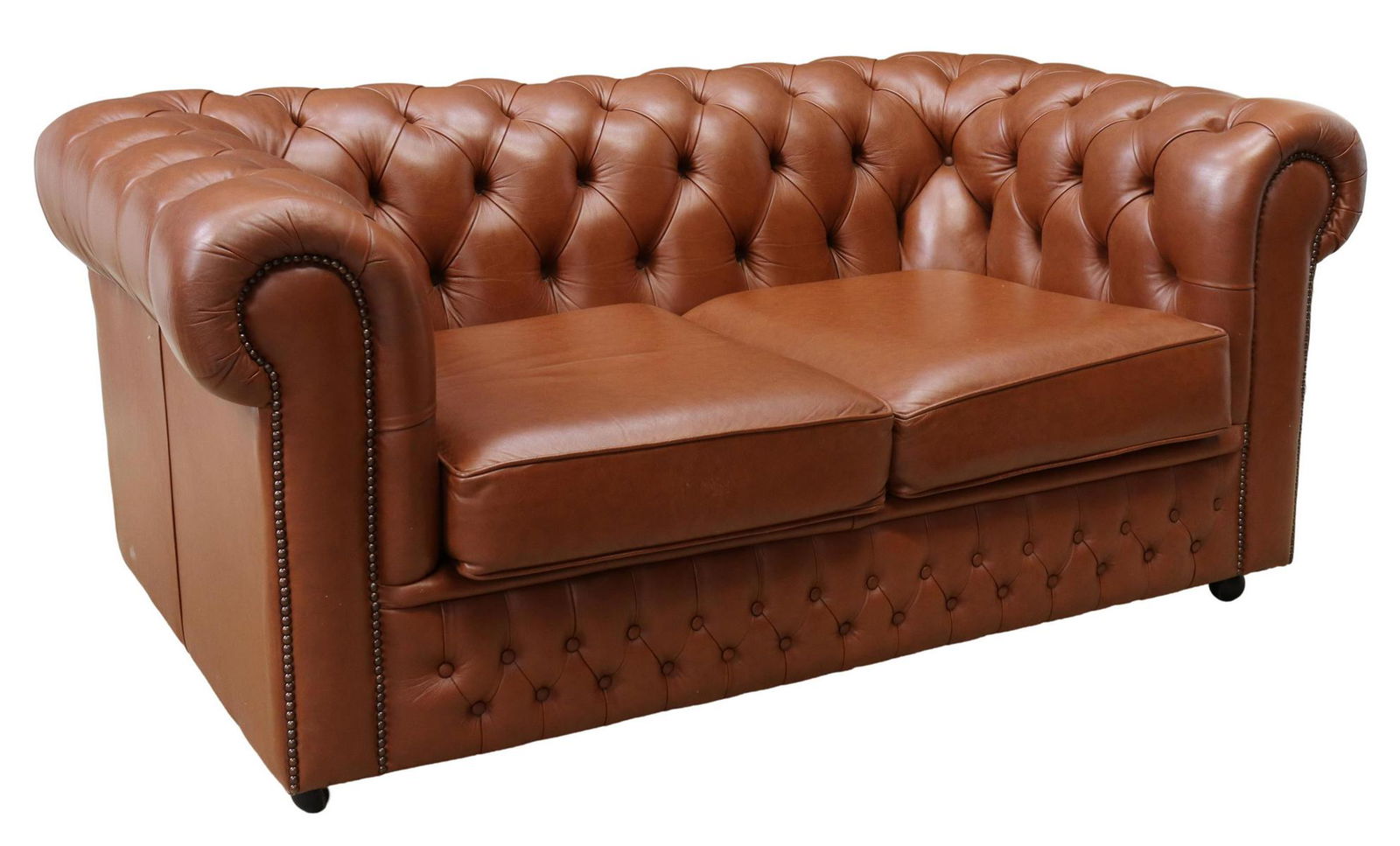 ENGLISH BUTTONED BROWN LEATHER CHESTERFIELD SOFA (1 of 4)