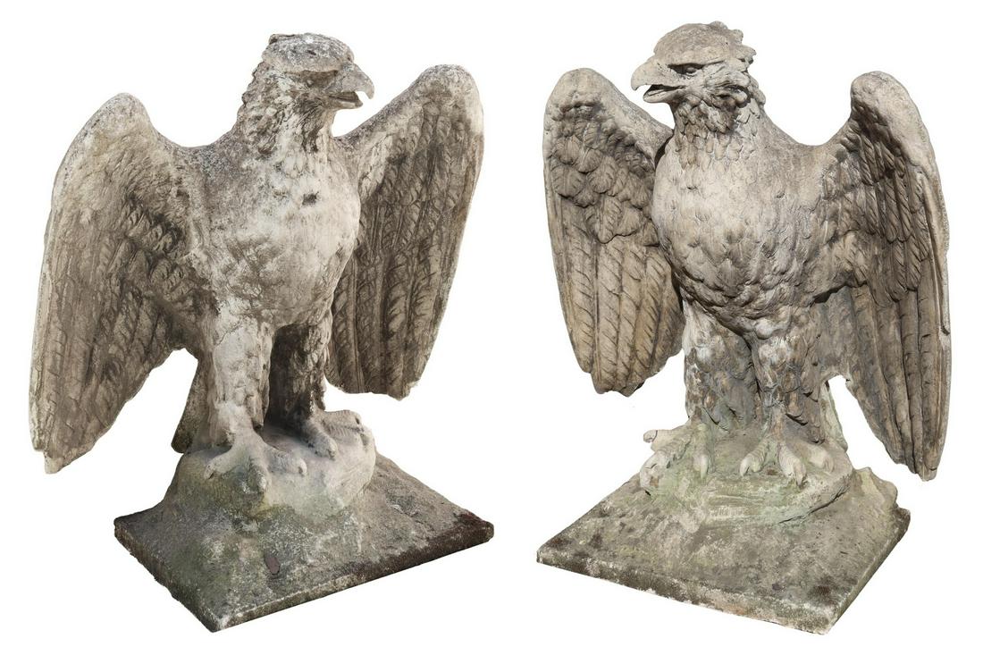 (2) LARGE CAST STONE GARDEN STATUARY EAGLES (1 of 1)