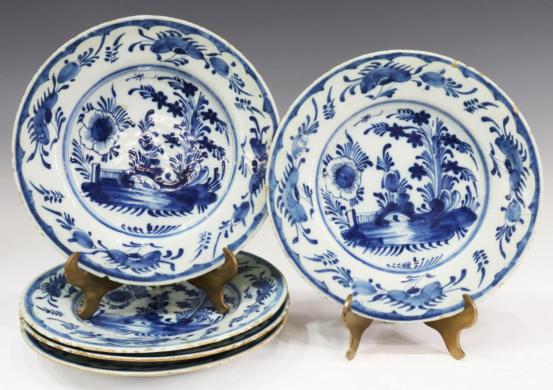 (5) DELFT BLUE & WHITE FAIENCE PLATES, LATE 18TH C (1 of 3)