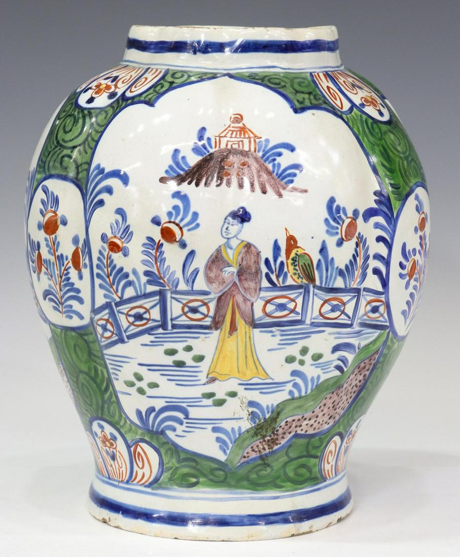 DELFT CHINOISERIE POLYCHROME FAIENCE VASE, 18TH C. (1 of 3)