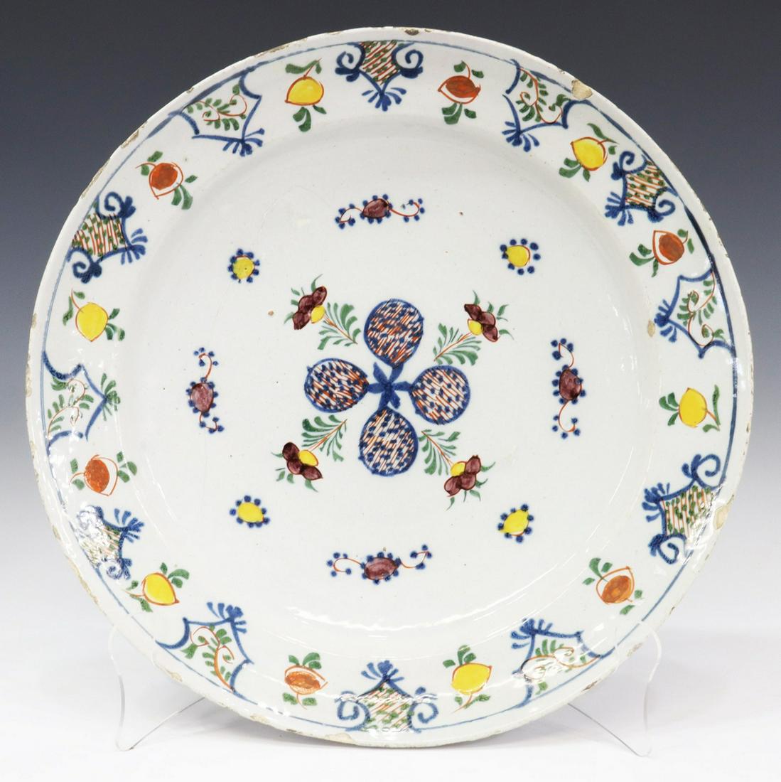 DELFT POLYCHROME FAIENCE CHARGER, LATE 18TH C. (1 of 2)