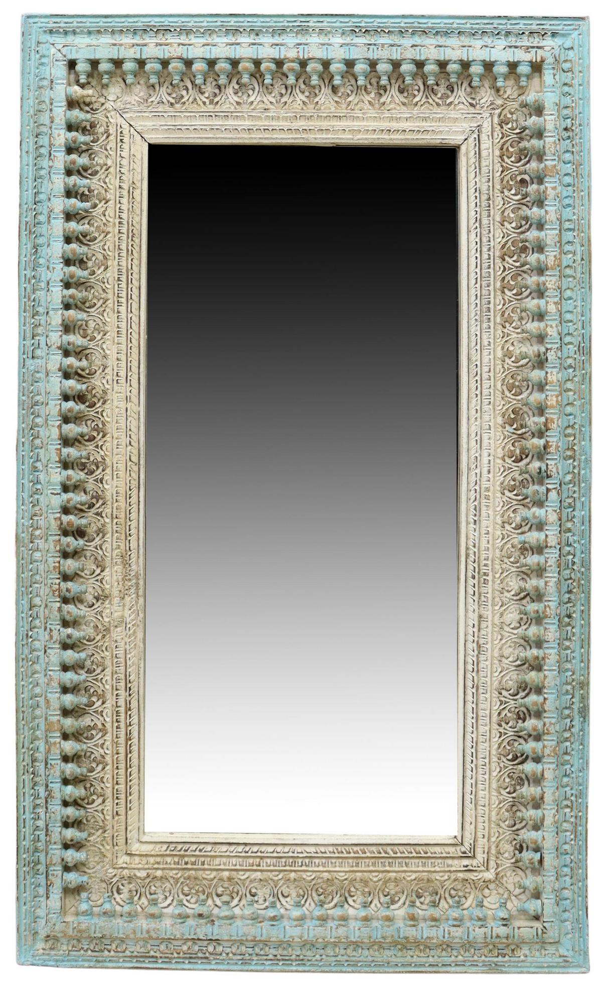 LARGE CARVED & PAINTED MIRROR, INDIA, 60" x 36" (1 of 3)