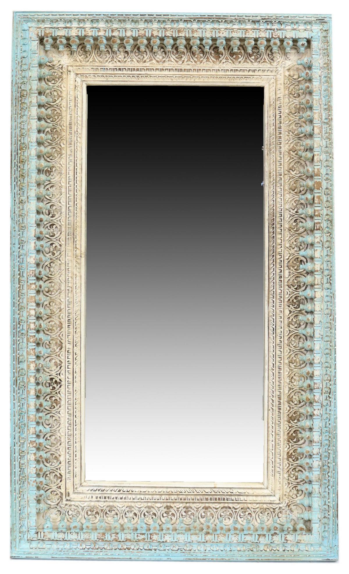 LARGE CARVED & PAINTED MIRROR, INDIA, 60" x 36" (1 of 3)
