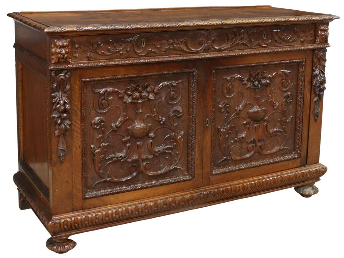 RENAISSANCE REVIVAL CARVED WALNUT SIDEBOARD (1 of 6)