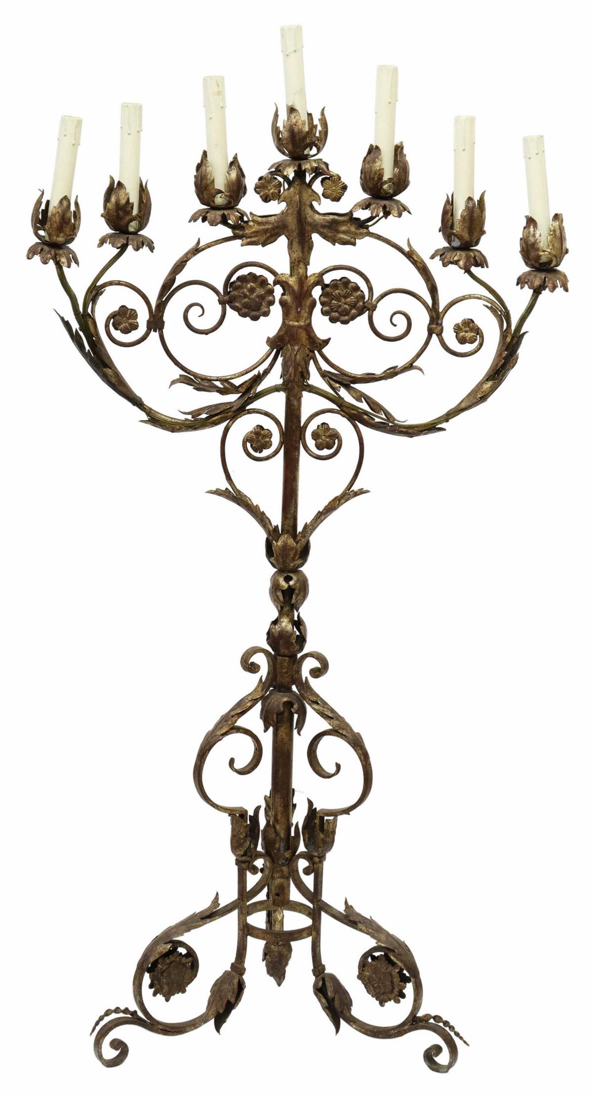 PARCEL GILT WROUGHT IRON FLOOR CANDELABRUM (1 of 3)