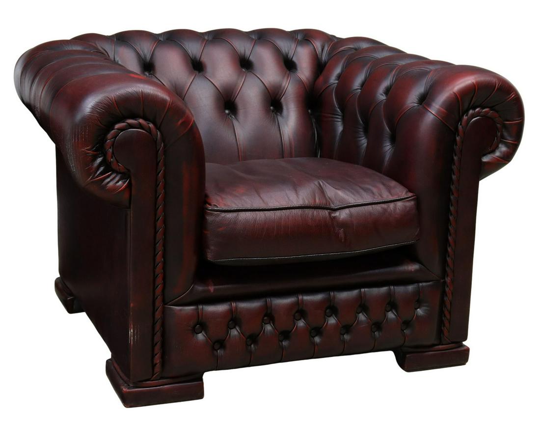 ENGLISH BUTTONED OXBLOOD LEATHER CLUB CHAIR (1 of 4)