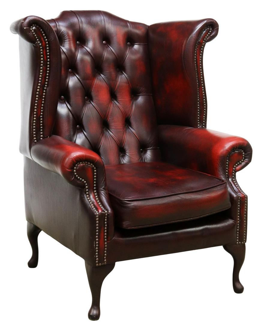 QUEEN ANNE STYLE OXBLOOD LEATHER WINGBACK ARMCHAIR (1 of 3)