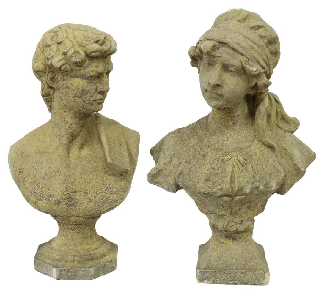 (2) CAST STONE GARDEN STATUARY BUSTS (1 of 3)