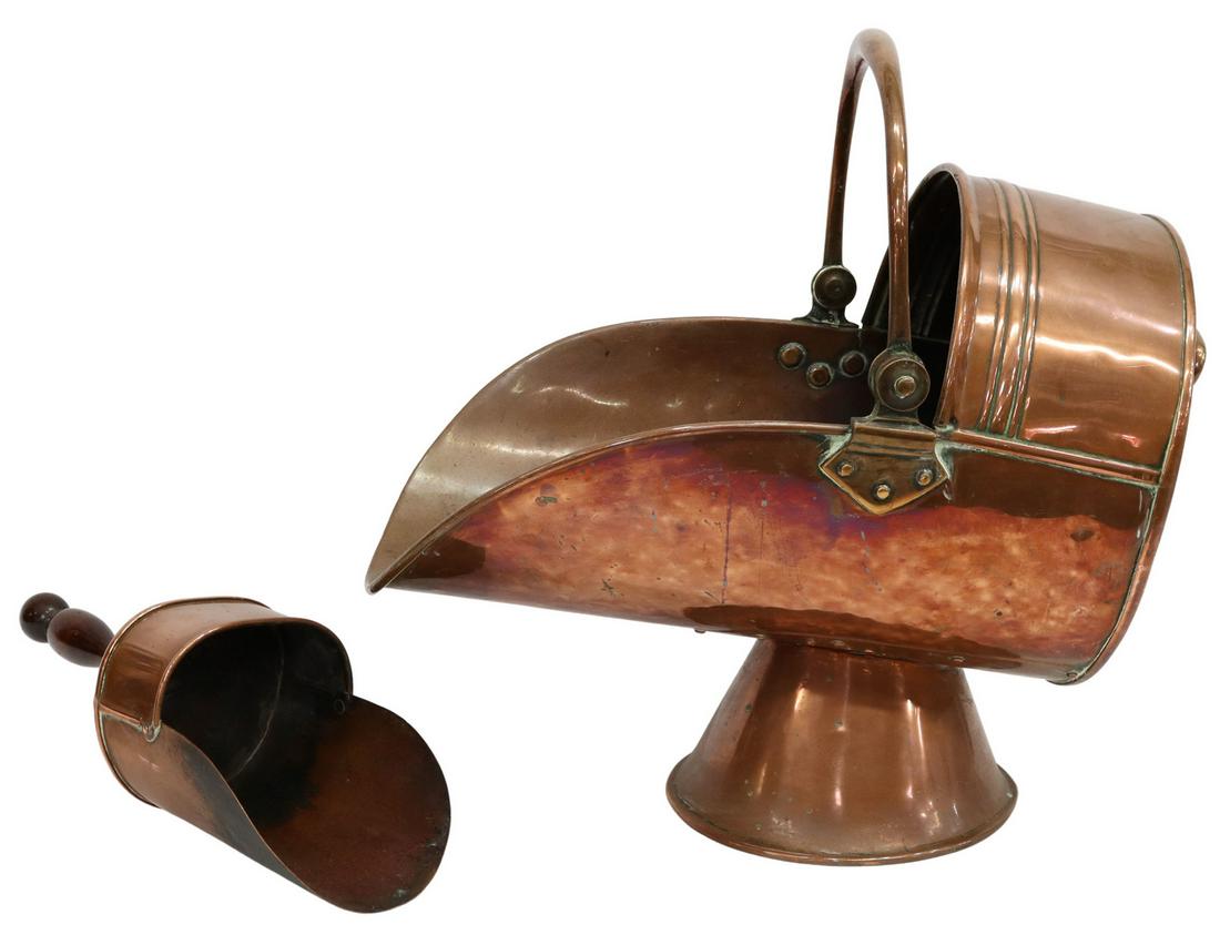 (2) ENGLISH FIREPLACE COPPER COAL SCUTTLE & SCOOP (1 of 4)