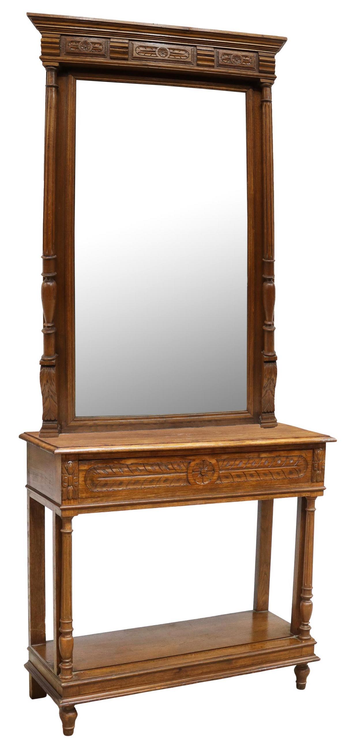 FRENCH OAK CONSOLE TABLE & MIRROR (1 of 5)