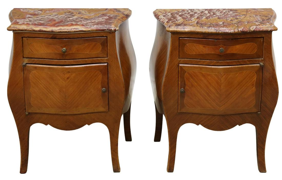 (2) LOUIS XV STYLE MARBLE-TOP BOMBE NIGHTSTANDS (1 of 5)