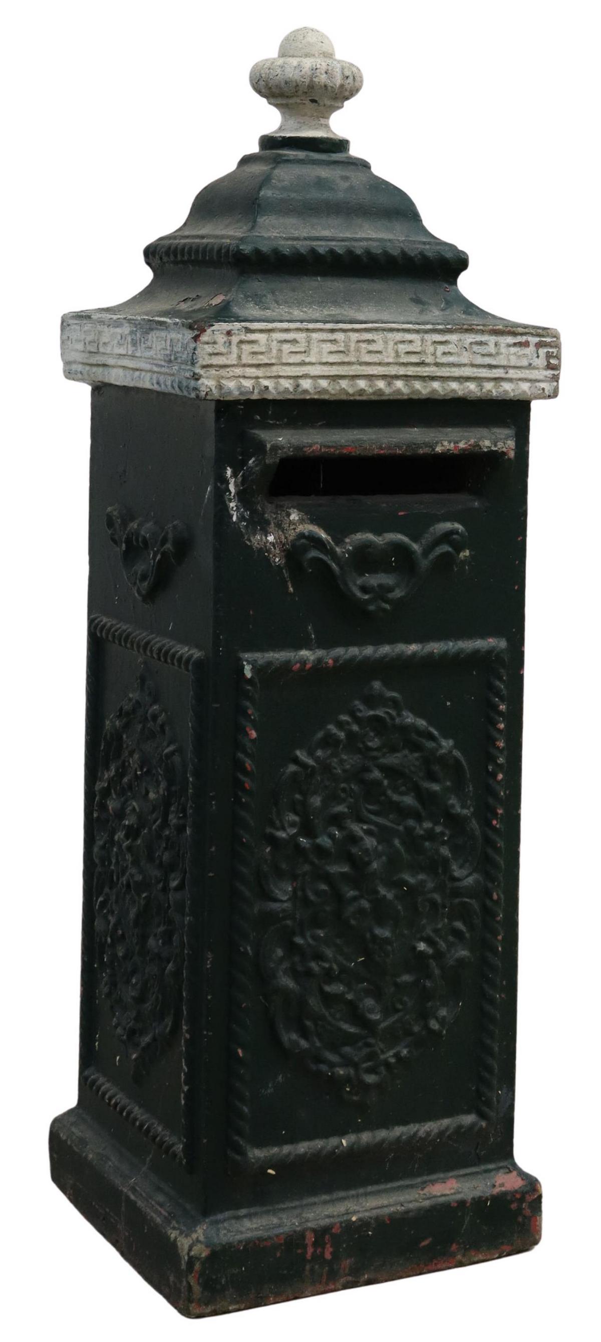 ENGLISH GREEN PAINTED CAST STONE LETTER BOX (1 of 4)