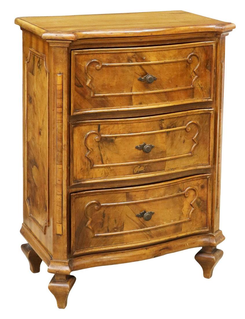 ITALIAN FIGURED WALNUT THREE-DRAWER SIDE CHEST (1 of 5)