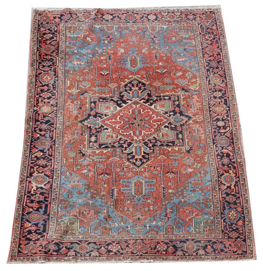 HAND-TIED PERSIAN HERIZ RUG, 11'1" X 7'8" (1 of 3)