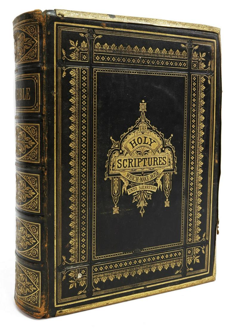 ILLUSTRATED FAMILY BIBLE LEATHER & BRASS BINDING (1 of 4)