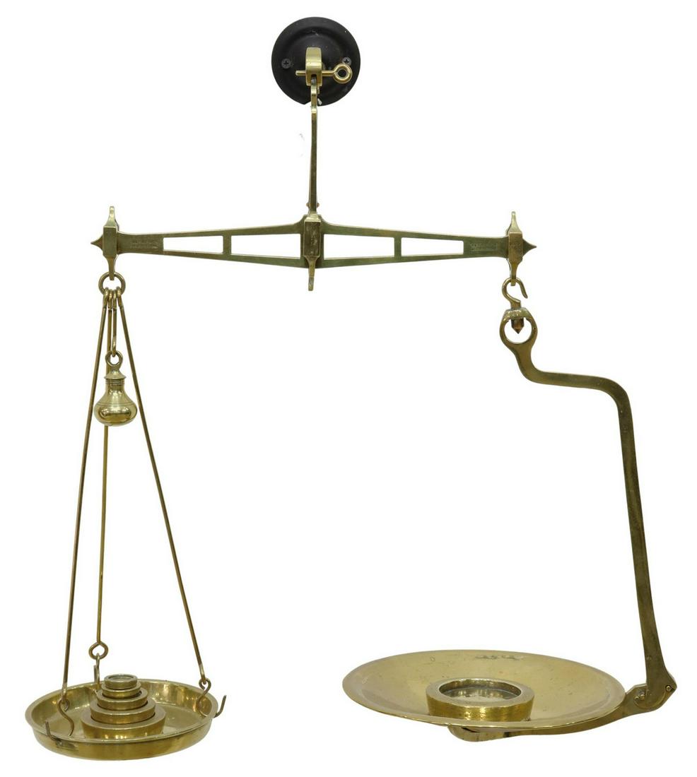 ENGLISH AVERY WALL-MOUNTED BRASS BALANCE SCALES (1 of 4)