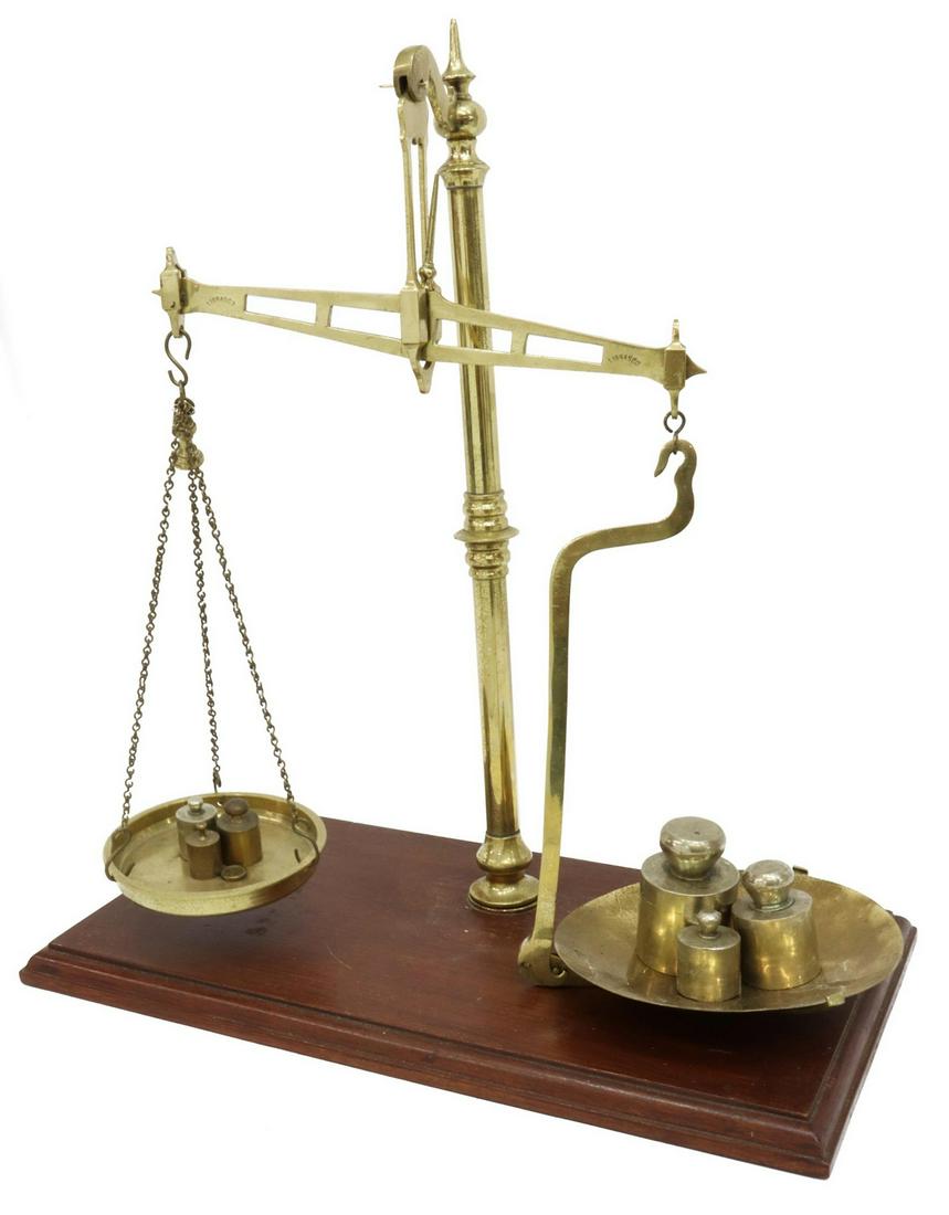 ENGLISH LIBRASCO BRASS BALANCE SCALES & WEIGHTS (1 of 5)