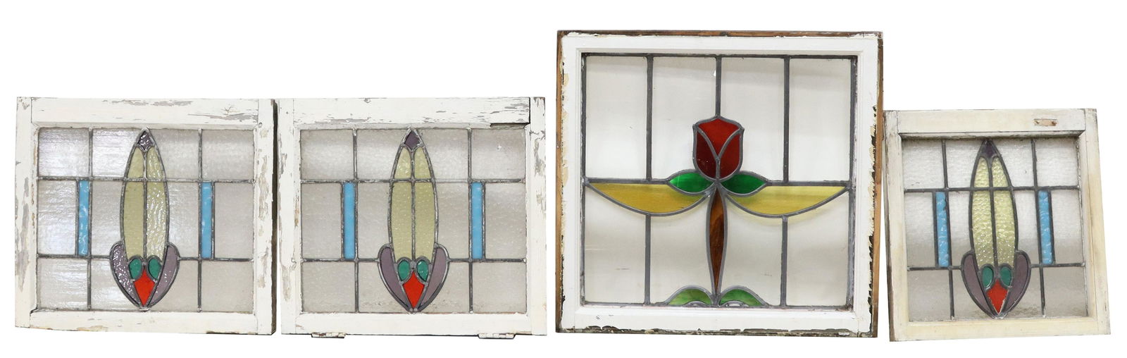 (4) ENGLISH STAINED & LEADED GLASS WINDOWS (1 of 2)