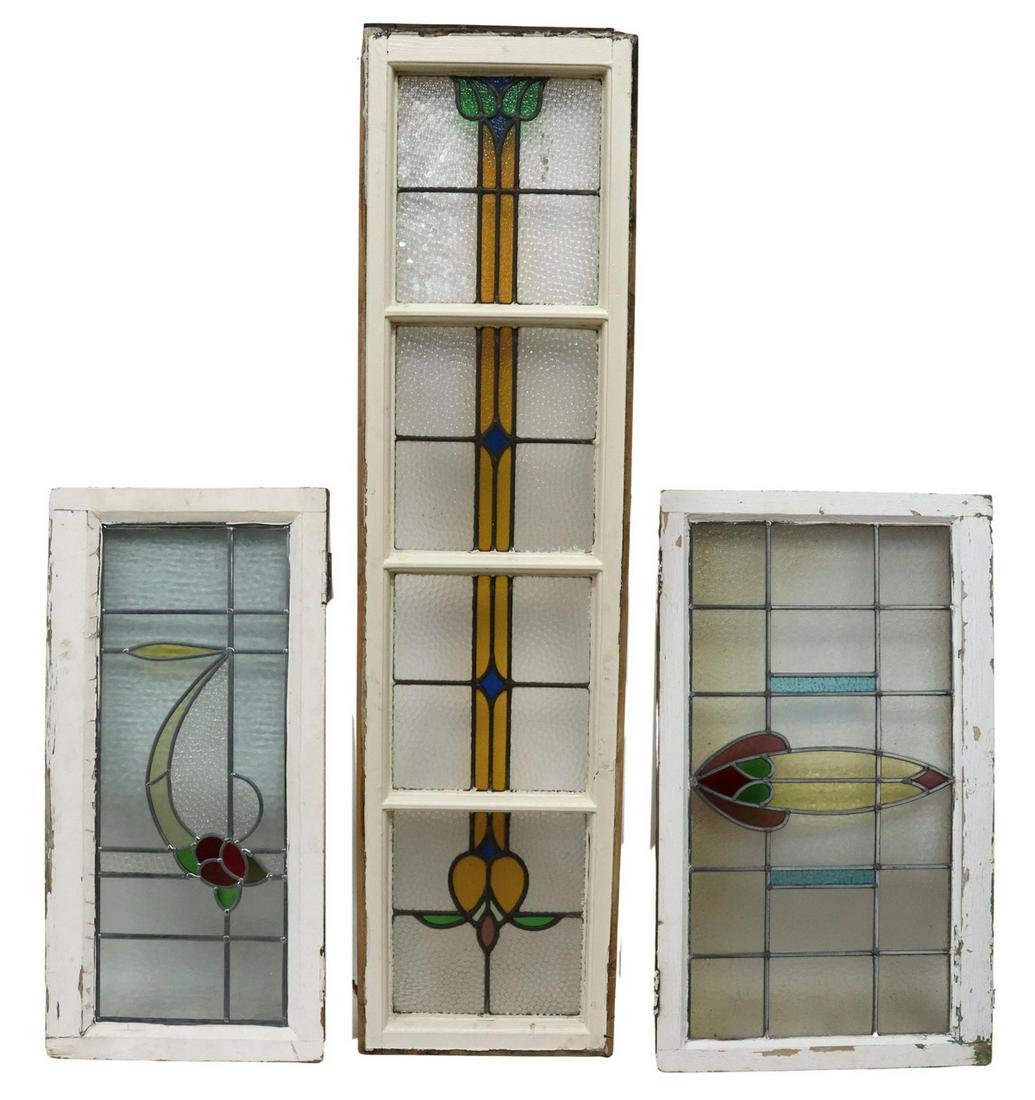 (3) ENGLISH STAINED & LEADED GLASS WINDOWS (1 of 2)