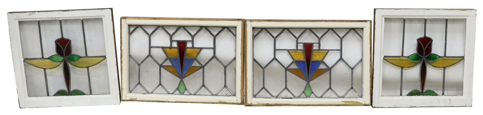 (4) ENGLISH STAINED & LEADED GLASS WINDOWS (1 of 2)