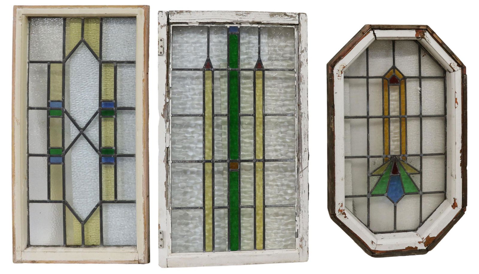 (3) ENGLISH STAINED & LEADED GLASS WINDOWS (1 of 1)
