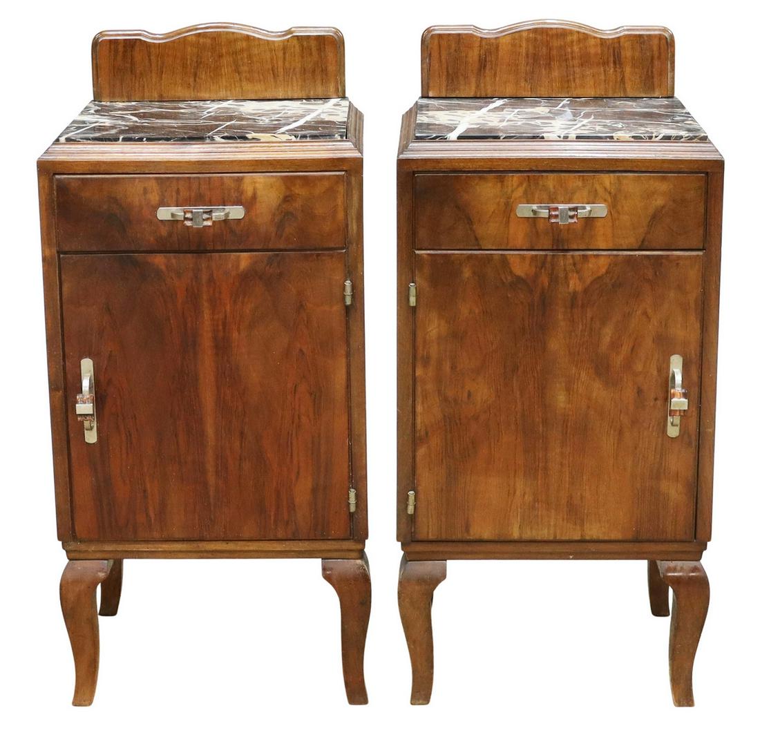 (2) ITALIAN ART DECO MARBLE-TOP WALNUT NIGHTSTANDS (1 of 6)