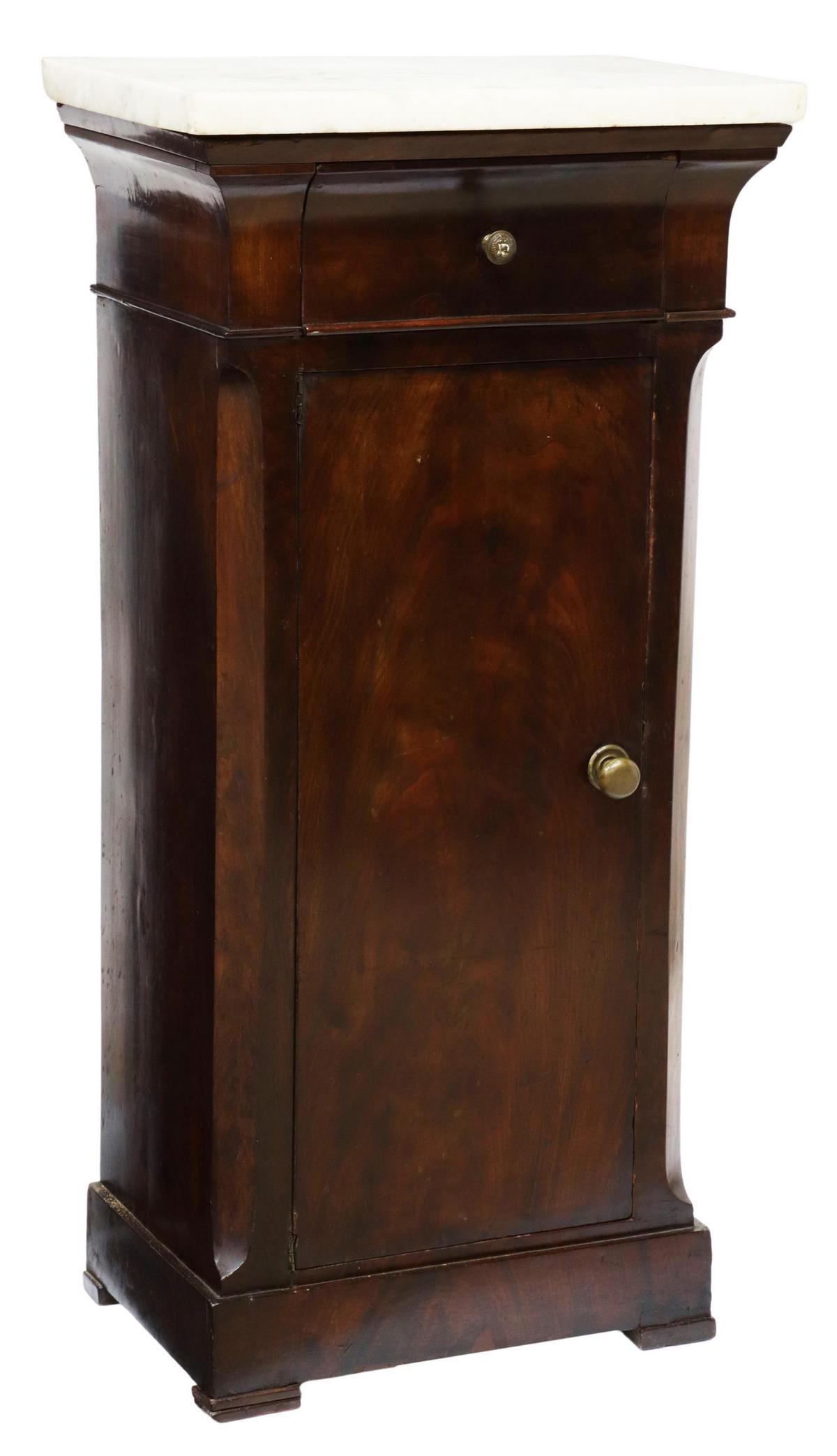FRENCH MARBLE-TOP MAHOGANY BEDSIDE CABINET (1 of 5)
