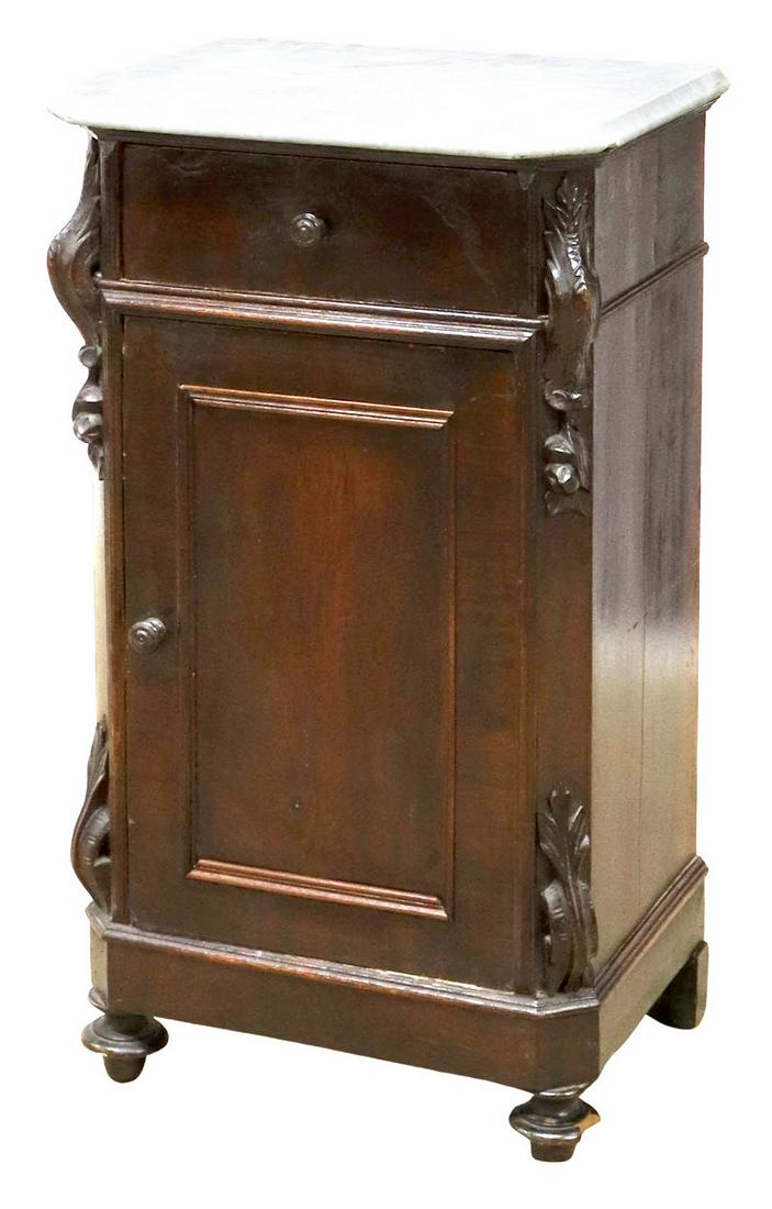 ITALIAN MARBLE-TOP MAHOGANY BEDSIDE CABINET (1 of 6)