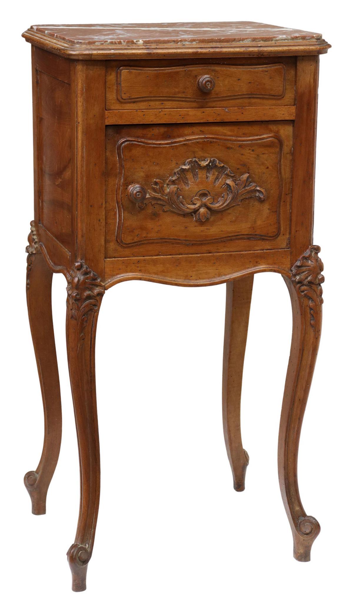 FRENCH LOUIS XV STYLE MARBLE-TOP BEDSIDE CABINET (1 of 7)
