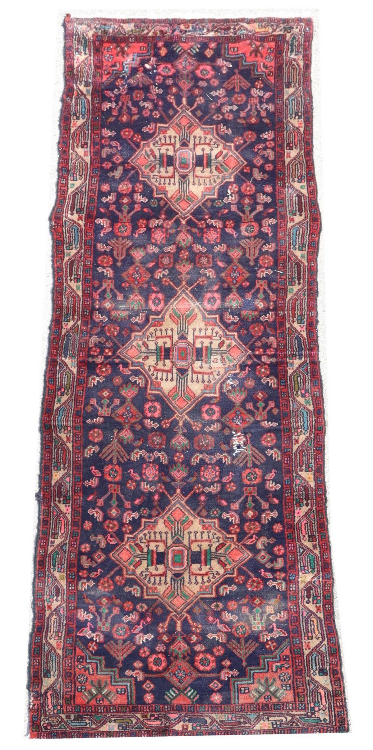 HAND-TIED PERSIAN HAMADAN RUNNER, 10'3.5" X 3'2" (1 of 3)