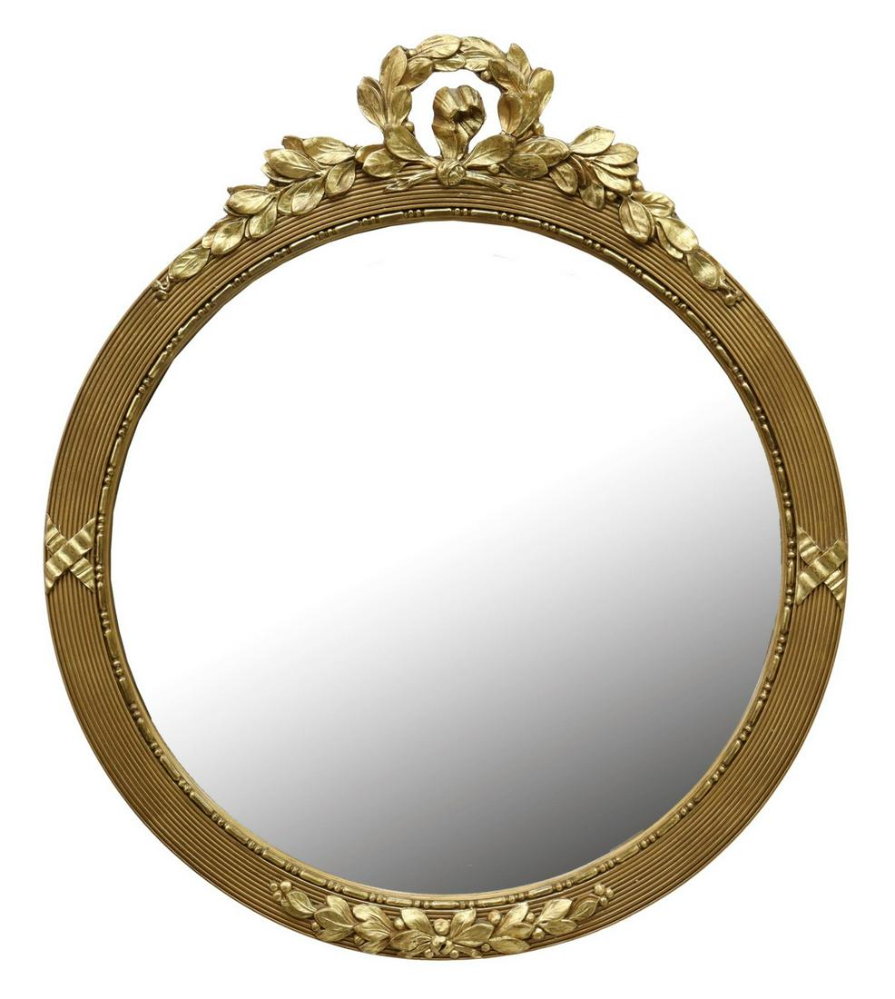 LOUIS XVI STYLE GILT FRAMED CIRCULAR WALL MIRROR (1 of 3)