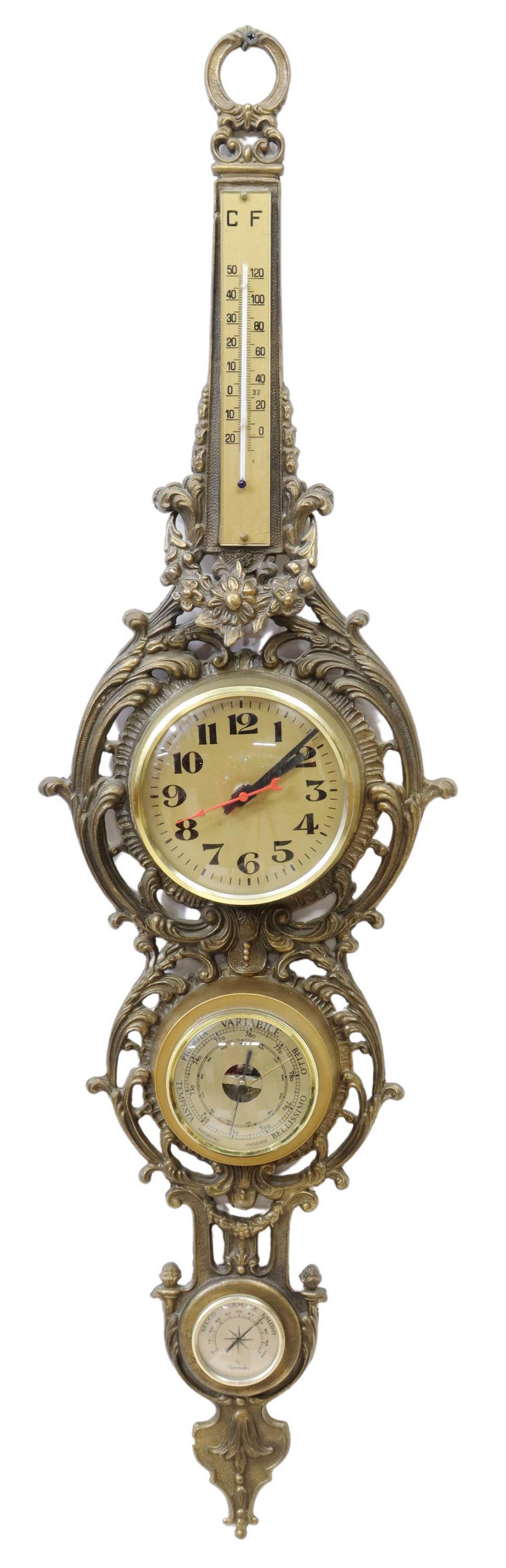 ITALIAN GILT METAL BAROMETER, CLOCK, THERMOMETER (1 of 2)