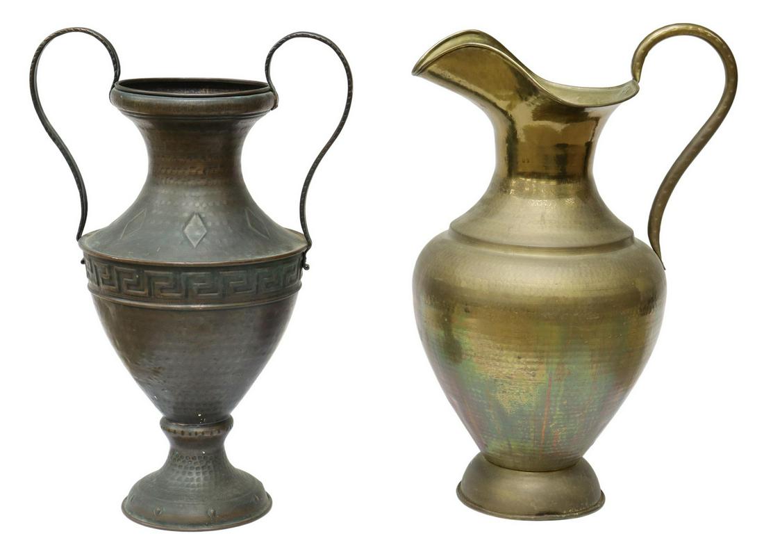 (2) LARGE BRASS PITCHER & COPPER AMPHORA VASE (1 of 3)
